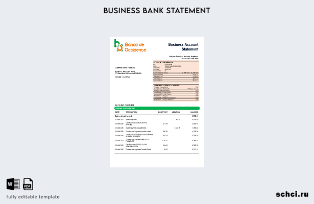 цифровая загрузка выписки со счета фирмы Banco de Occidente Шаблон в формате Wor